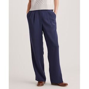 Quince Women Stretch Crepe Pleated Wide Leg Pants Navy 14